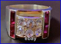 Art déco Bague Tank argent vermeil diamant Bague argent rubis Tank cadeau Noel