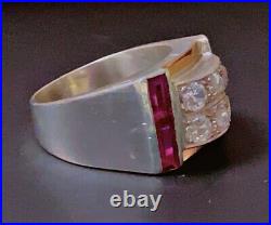 Art déco Bague Tank argent vermeil diamant Bague argent rubis Tank cadeau Noel