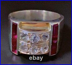 Art déco Bague Tank argent vermeil diamant Bague argent rubis Tank cadeau Noel