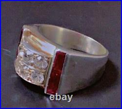 Art déco Bague Tank argent vermeil diamant Bague argent rubis Tank cadeau Noel