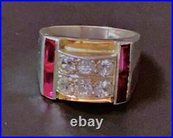 Art déco Bague Tank argent vermeil diamant Bague argent rubis Tank cadeau Noel