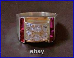 Art déco Bague Tank argent vermeil diamant Bague argent rubis Tank cadeau Noel