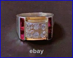 Art déco Bague Tank argent vermeil diamant Bague argent rubis Tank cadeau Noel