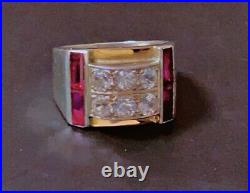 Art déco Bague Tank argent vermeil diamant Bague argent rubis Tank cadeau Noel