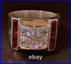 Art déco Bague Tank argent vermeil diamant Bague argent rubis Tank cadeau Noel