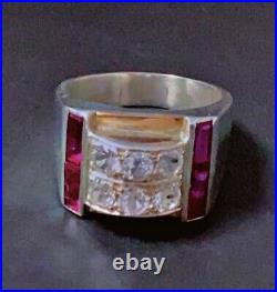 Art déco Bague Tank argent vermeil diamant Bague argent rubis Tank cadeau Noel