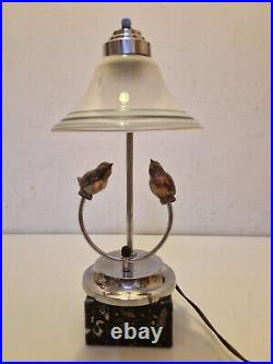 Art déco Lampe de bureau en chrome décor aux oiseaux tulipe d'origine