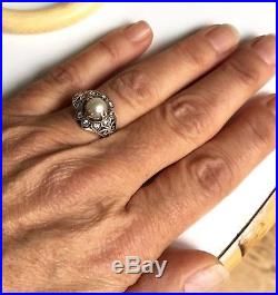 Bague Ancienne art Deco En Or 18k Argent Perle french Antique Gold Pearl Ring