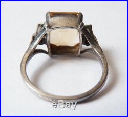 Bague ancienne en ARGENT massif + citrine + émeraude Art Deco silver ring
