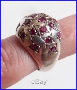 Bague ancienne en ARGENT massif et rubis forme étoile Art Deco silver ring