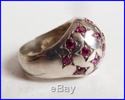 Bague ancienne en ARGENT massif et rubis forme étoile Art Deco silver ring