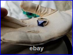 Bague art déco argent Poinçon Sanglier Lapis-lazuli Taille 65 Neuve Stock Ancien