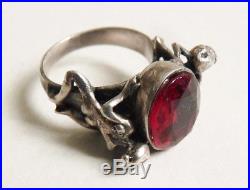 Bague en ARGENT massif et pierre rouge érotique femme nue Art Deco silver ring