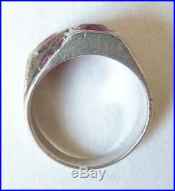 Bague en argent massif + Rubis synthétiques Bijou Art Deco silver ring ruby
