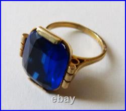 Bague vermeil argent massif 925 + pierre bleue Bijou ancien Art Deco silver ring