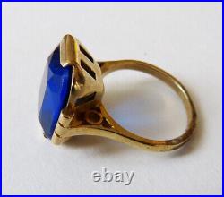 Bague vermeil argent massif 925 + pierre bleue Bijou ancien Art Deco silver ring