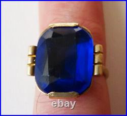 Bague vermeil argent massif 925 + pierre bleue Bijou ancien Art Deco silver ring