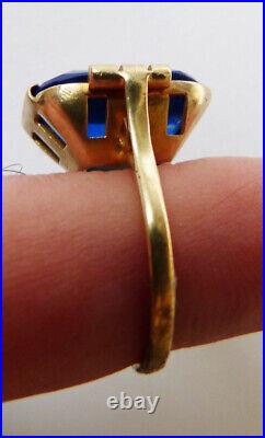 Bague vermeil argent massif 925 + pierre bleue Bijou ancien Art Deco silver ring