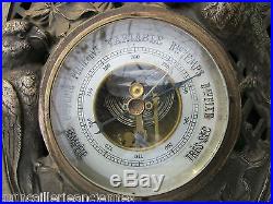 Baromètre Thermomètre Art Déco Perruches ancien métal argenté LUFFT déposé 300
