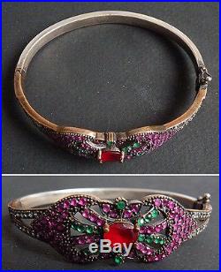 Beau bracelet en argent massif + strass Vers 1930 Art Deco silver