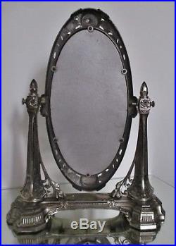 Beau miroir psyché ART DÉCO en métal argenté vers 1925 glace biseautée
