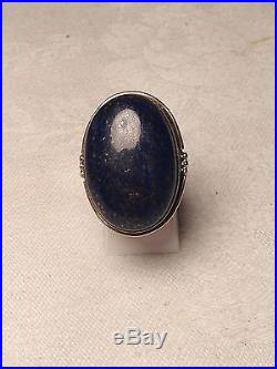 Belle Bague Ovale Argent Et Lapis Lazuli 1930