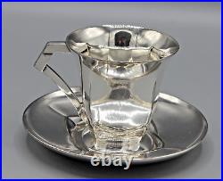 Belle Tasse + Sous Tasse A Cafe Metal Argente Art Deco Gallia Sue Et Mare