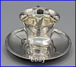 Belle Tasse + Sous Tasse A Cafe Metal Argente Art Deco Gallia Sue Et Mare