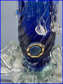 Bougeoir Venise Murano Xxeme Bleu Decor Metal Argentè M738