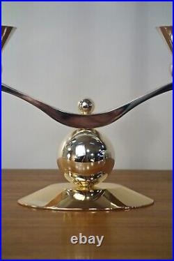 Bougeoir double en métal argenté style Art Déco, France 1970's