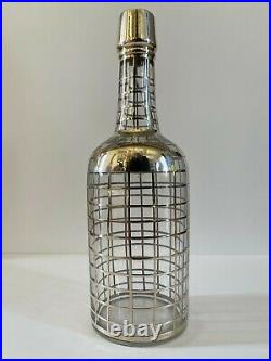 Bouteille Gin Cocktail Cristal Grillage Argent Sterling Anglais Art Deco 1930