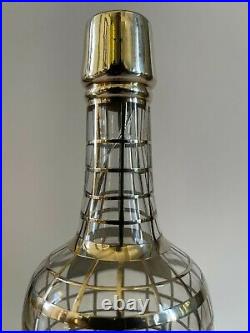Bouteille Gin Cocktail Cristal Grillage Argent Sterling Anglais Art Deco 1930