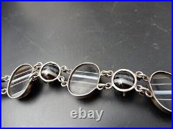 Bracelet 1930 argent poinçon & Agates Art Déco superbe bijou ancien 17 cm