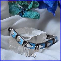 Bracelet Style Art Déco Argent 925 Turquoises Nacre Marcassites 18cmx8mm