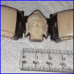 Bracelet ancien ART DECO argent massif et Bouddha sculpté