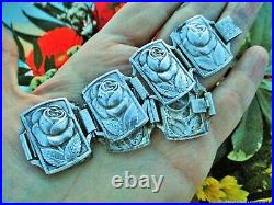 Bracelet ancien Roses métal argenté Art Déco Antique Art Deco silver metal Roses