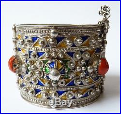 Bracelet ethnique ARGENT + émail Maghreb ancien Algérie 124 g silver bracelet