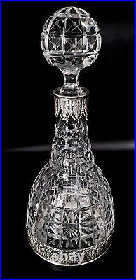 Carafe bouteille cristal taillé art déco monture argent massif TOPAZIO