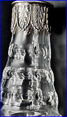 Carafe bouteille cristal taillé art déco monture argent massif TOPAZIO