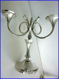 Chandelier Bougeoir ERCUIS en métal argenté modèle Cheverny décor cors de chasse