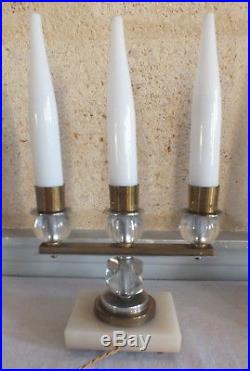 Chandelier art déco bouts de table chrome marbre verre opaline candlestick