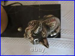 Chat en régule argenté veilleuse Art Déco lampe de chevet marbre statue chat
