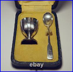 Coffret Coquetier Cuiller Argent Massif Art Déco Sterling Silver Egg Cup & Spoon