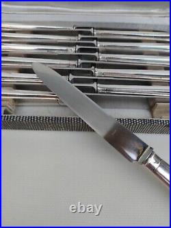 Coffret De 12 Couteaux De Table En Métal Argenté, Époque Art Déco