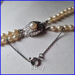 Collier Perle Majorque Art Déco Double Rang Fermoir Bijou Argent 835 Serti Perle