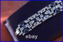 Collier Ras du Cou Choker Argenté Art deco Strass Bleu Marine Great Gatsby QD29