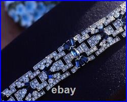 Collier Ras du Cou Choker Argenté Art deco Strass Bleu Marine Great Gatsby QD29