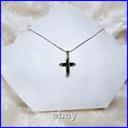 Collier Style Art Déco Argent 925 Onyx Marcassites Chaine Et Pendentif Croix