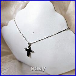 Collier Style Art Déco Argent 925 Onyx Marcassites Chaine Et Pendentif Croix