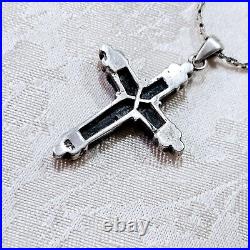 Collier Style Art Déco Argent 925 Onyx Marcassites Chaine Et Pendentif Croix